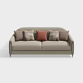Modern Light Gray Fabric Two Seater Sofa With Brown Red Patterned Decorative Pillows 3d model