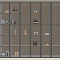 Modern Wine Cabinet Interior With Glass Shelves LED Lighting Bottles And Glassware