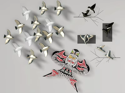 Modern Bird Wall Decor With Metal Birds Kite Art And Branch Designs 3d model