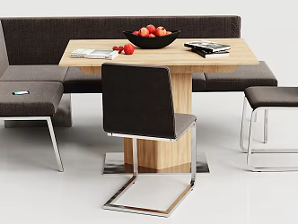 Modern Dining Table and Chair Combination Solid Wood Flannel Dining Table and Chair Combination 3d model