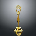Elegant Golden Trophy Ornament With Round Base And Reflective Surface For Home Decor