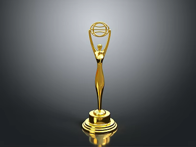 Elegant Golden Trophy Ornament With Round Base And Reflective Surface For Home Decor 3d model