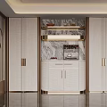 Elegant Modern Wine Cabinet Design With Marble Backsplash And Metal Accents