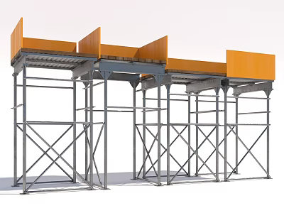 Industrial Metal Framework Structure With Orange Platforms And Multi Layer Scaffolding 3d model