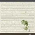 Light Colored Horizontal Striped Stone Background Wall With Green Plant 3d model