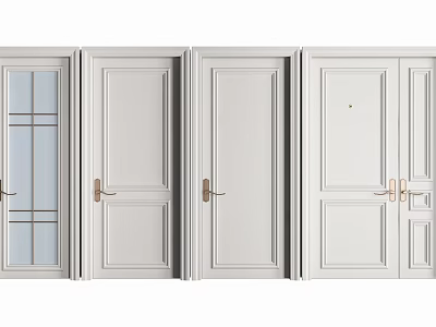 White Modern Interior Hinged Doors With Glass Solid Panels And Brass Handles 3d model