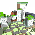 Modern Urban Architectural Complex With High Rise Buildings And Green Roof Design