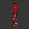 Red Mechanical Robot Game Movie Character With Horns And Armored Body In Standing Pose