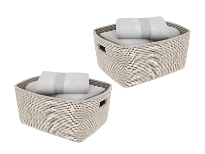Beige Wicker Storage Baskets With Soft Towels For Household Essentials Organization 3d model