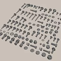 Assorted Metal Fasteners Including Bolts Nuts Screws And Washers On White Surface 3d model