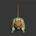 Chubby Cartoon Game Character Wearing Green Outfit Red Suspenders And Aviator Goggles In Sitting Pose
