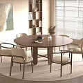Round Wooden Dining Table Set With Six Beige Chairs In Modern Interior