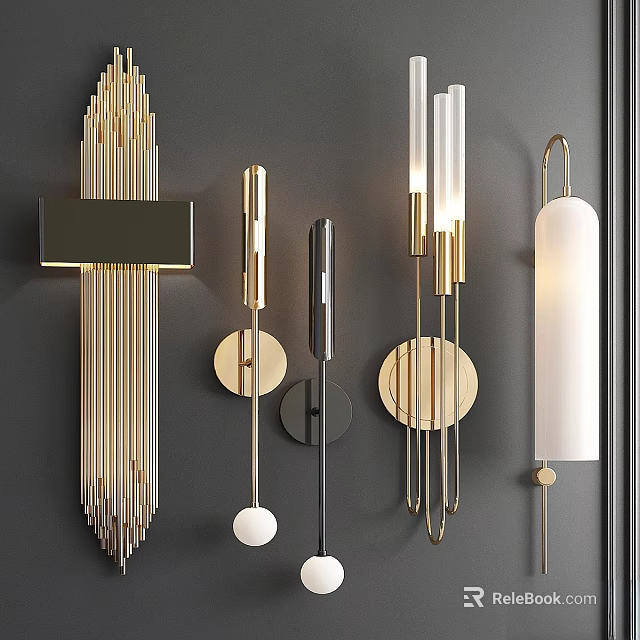Modern Metal Wall Lamps With Geometric Shapes And Circular Bases Design 3d model 