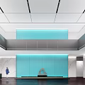 Sleek Modern Corporate Office Reception Lobby With Turquoise Accent Wall And Polished Marble Interior Design