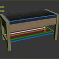 Stylish Outdoor Bench With Wooden Frame Gray Cushioned Seat And Metal Storage Rack