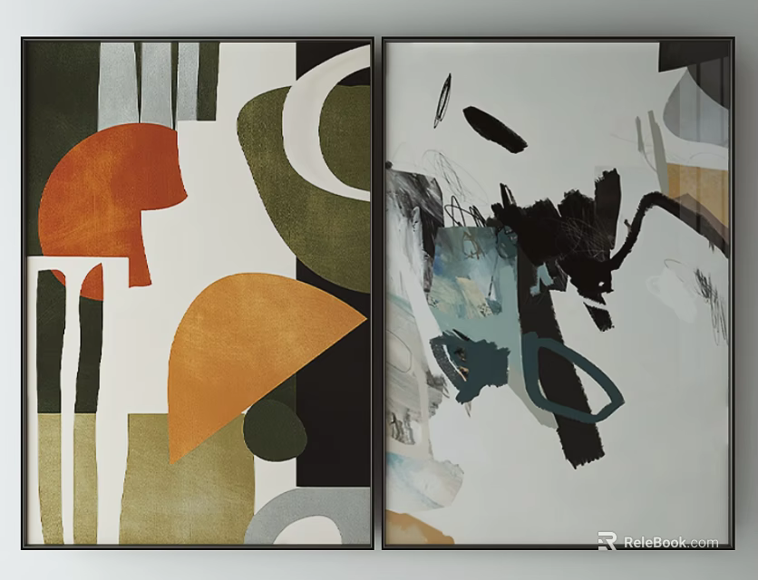 Two Abstract Paintings With Geometric Shapes And Colorful Brushstrokes For Home Decor 3d model 