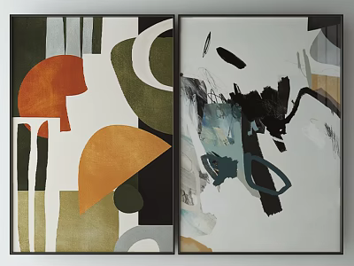 Two Abstract Paintings With Geometric Shapes And Colorful Brushstrokes For Home Decor 3d model