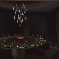 Elegant Private Dining Room With Round Dining Table Chandelier Tableware And Chairs Setup