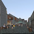 Vibrant Commercial Street With Traditional Modern Architecture Pedestrians Stone Paved Road And Outdoor Seats