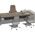 Modern Office Desk With Ergonomic Chairs Computer And Essential Office Supplies
