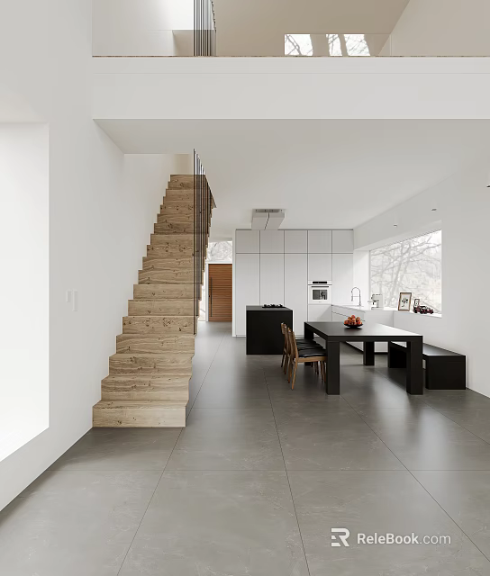 Modern Duplex Living Room Interior With Wooden Staircase And Open Area 3d model 