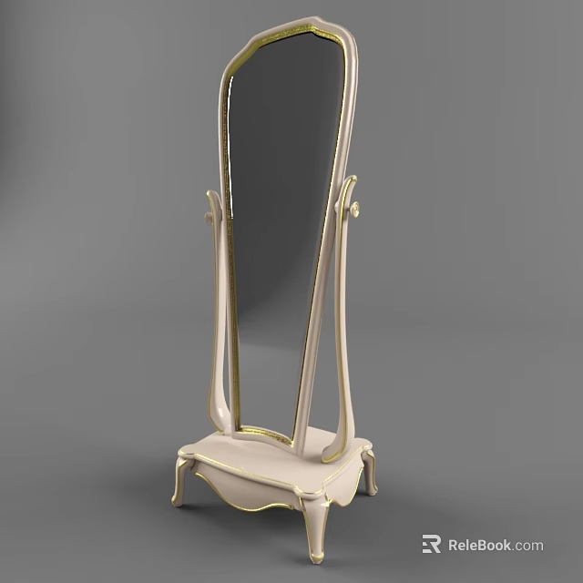 Elegant Floor Mirror With Gold Frame And White Stylish Base Design 3d model 