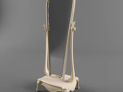 Elegant Floor Mirror With Gold Frame And White Stylish Base Design 3d model