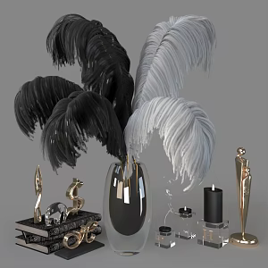 Entrance Ornaments Feather Ornaments Vase Flower Books Candle Ornaments Metal Ornaments Golden Ornaments Black and White Feather Ornaments Feather Flower Art 3d model