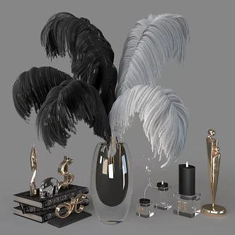 Entrance Ornaments Feather Ornaments Vase Flower Books Candle Ornaments Metal Ornaments Golden Ornaments Black and White Feather Ornaments Feather Flower Art 3d model