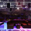Modern Bar Interior With Stage Leather Sofas Colorful Lighting And Sound System
