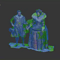Historical Costume Figures In Elaborate Vintage Attire With Ornate Clothing Details
