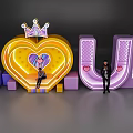 Heart Shaped Neon Sign Photo Spot With Crown Purple Letters CITYWALK And People