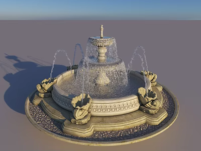 Classical Garden Fountain Design With Multi Tiered Structure Decorative Statues And Water Jets 3d model