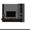 Modern TV Stand with Flat Screen TV Marble Background Wall and Decorative Display Shelf 3d model
