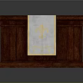 Classic Wooden Console Cabinet with Dark Red Wood Carved Details and Top Cloth Gold Pattern