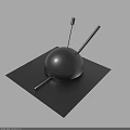 Modern Black Sphere On Square Base With Two Vertical Rods Design