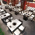 Chinese Style Hot Pot Restaurant Interior With Neatly Arranged Dining Tables And Chairs