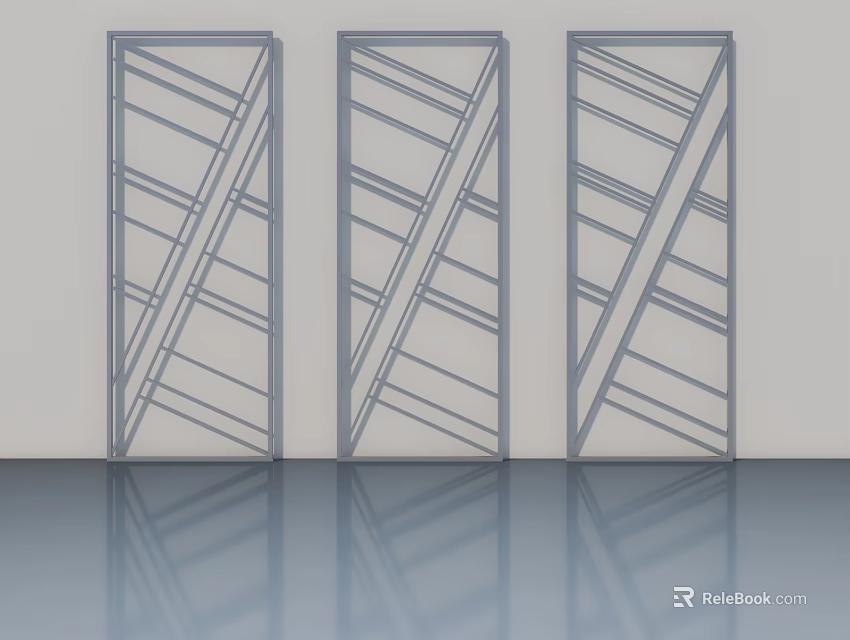 Modern Hinged Doors With Geometric Line Design Three Panel Contemporary Interior 3d model 