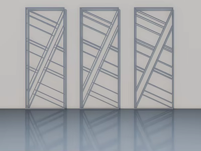 Modern Hinged Doors With Geometric Line Design Three Panel Contemporary Interior 3d model