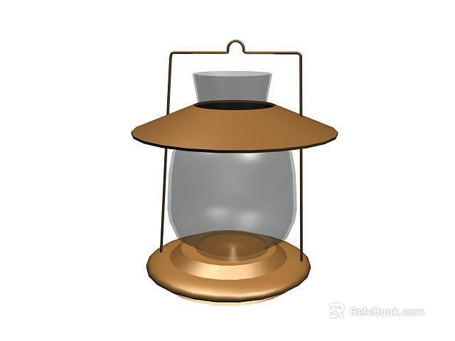 Copper Hanging Lantern With Glass Shade And Metal Frame Design 3d model 