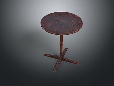 Round Wooden Functional Table With Dark Brown Surface And Cross Leg Design 3d model