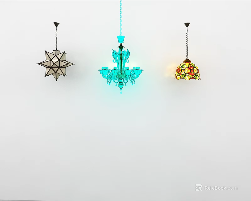 Eye Catching Chandelier Designs Featuring Geometric Crystal And Colorful Glass Shades 3d model 