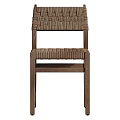 Single Chair With Woven Backrest Seat And Solid Wooden Frame Design