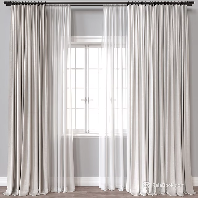 Light Colored Curtains With Sheer Panels For Elegant Window Decoration 3d model 