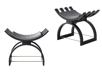 Pair of Modern Black Stools With Curved Frame And Leather Seat Design 3d model