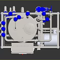 Industrial Equipment Cabinet With Blue Top Valves Piping System And Control Panel Gauges