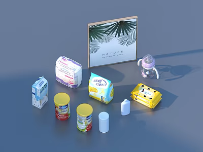 Essential Daily Household Items Including Milk Cartons Tissue Boxes And Baby Bottles 3d model