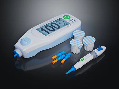 Blood Glucose Monitoring Device With Digital Display Test Strips Lancing Device And Needles 3d model