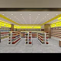 Supermarket Department Store with Stocked Shelves Yellow Signage and Organized Product Sections