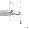 White Three Tiered Shelf Unit With Perforated Uprights And Flat Shelves On Wheels